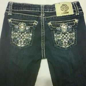L.A. idol USA Embroidered Embellished Flapped Pockets Denim Blue Jeans Sz 7